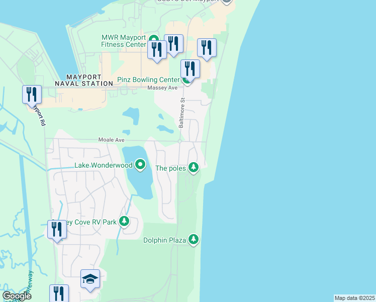 map of restaurants, bars, coffee shops, grocery stores, and more near 540568 O Hare Street in Jacksonville