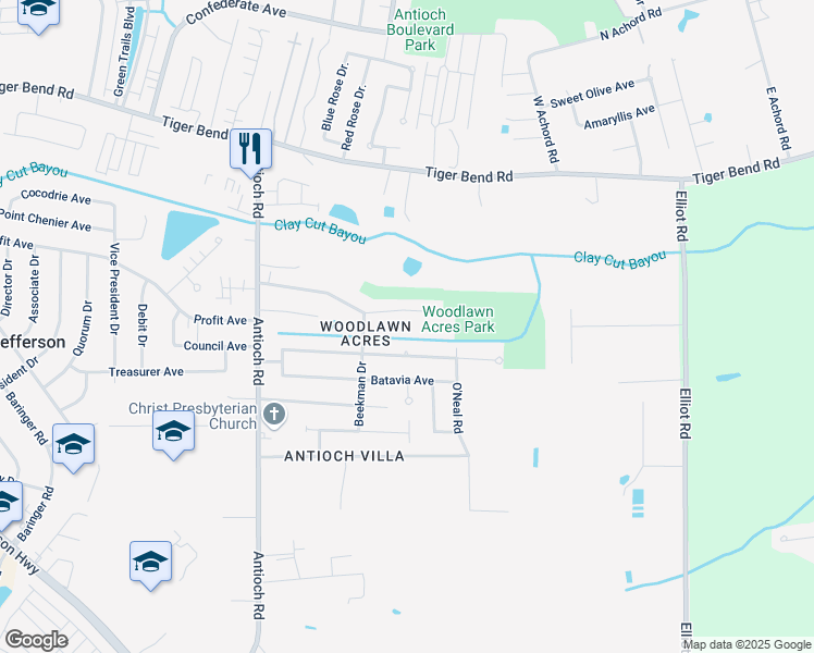 map of restaurants, bars, coffee shops, grocery stores, and more near 16419 Morel Avenue in Baton Rouge
