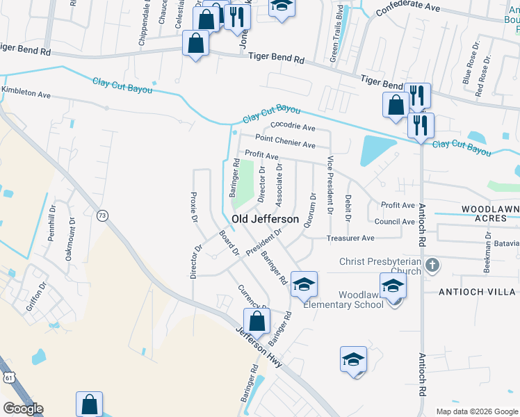 map of restaurants, bars, coffee shops, grocery stores, and more near in Old Jefferson