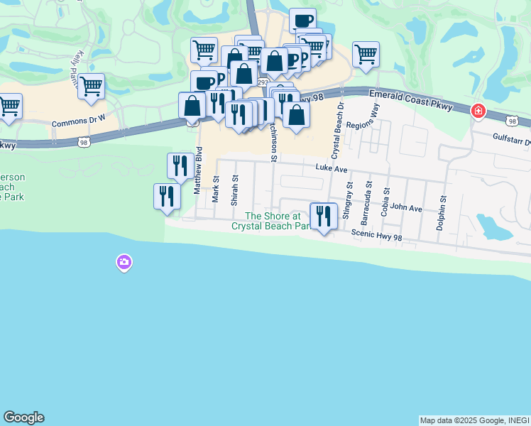 map of restaurants, bars, coffee shops, grocery stores, and more near 2934 Scenic Highway 98 in Destin