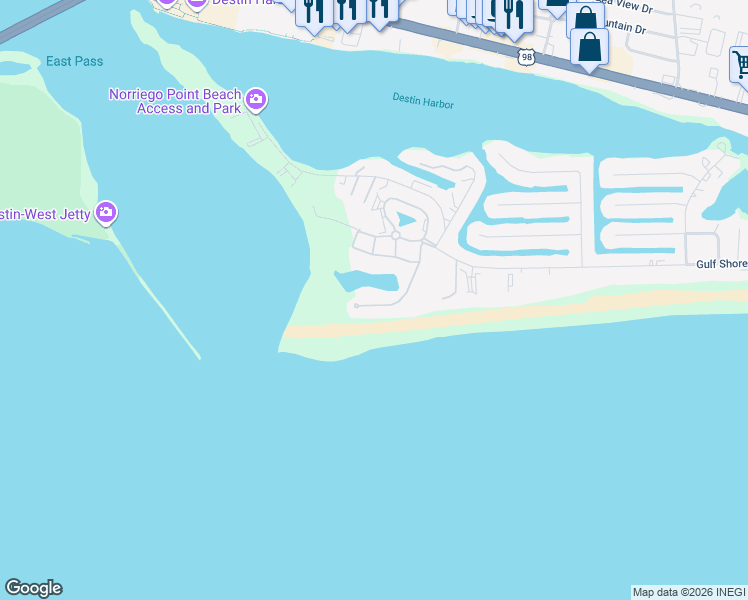 map of restaurants, bars, coffee shops, grocery stores, and more near 64 Lands End Drive in Destin