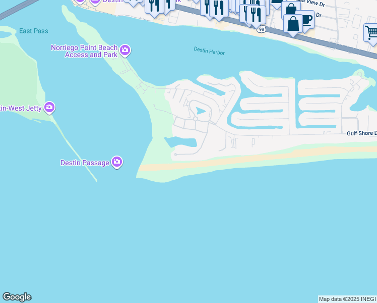map of restaurants, bars, coffee shops, grocery stores, and more near 68 Lands End Drive in Destin
