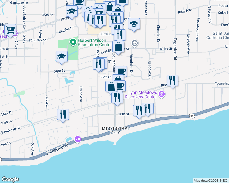 map of restaurants, bars, coffee shops, grocery stores, and more near in Gulfport