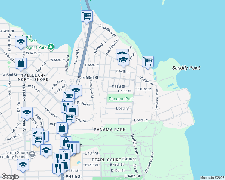 map of restaurants, bars, coffee shops, grocery stores, and more near 7112 Southland Street in Jacksonville