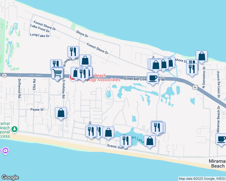map of restaurants, bars, coffee shops, grocery stores, and more near 558 North Driftwood Bay in Miramar Beach