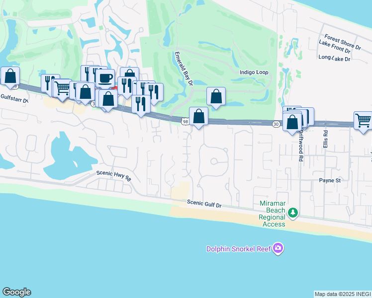 map of restaurants, bars, coffee shops, grocery stores, and more near 21 Black Coral Cove in Destin