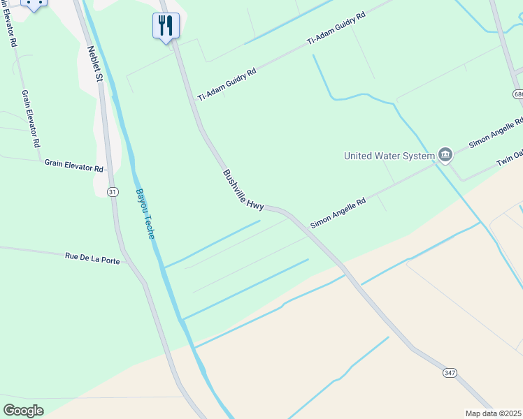 map of restaurants, bars, coffee shops, grocery stores, and more near 1221 Bushville Highway in Arnaudville