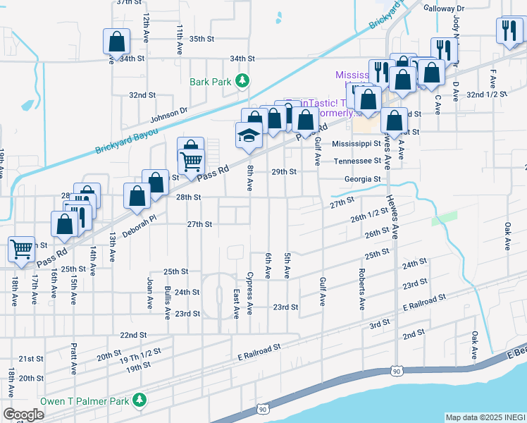 map of restaurants, bars, coffee shops, grocery stores, and more near 959 28th Street in Gulfport