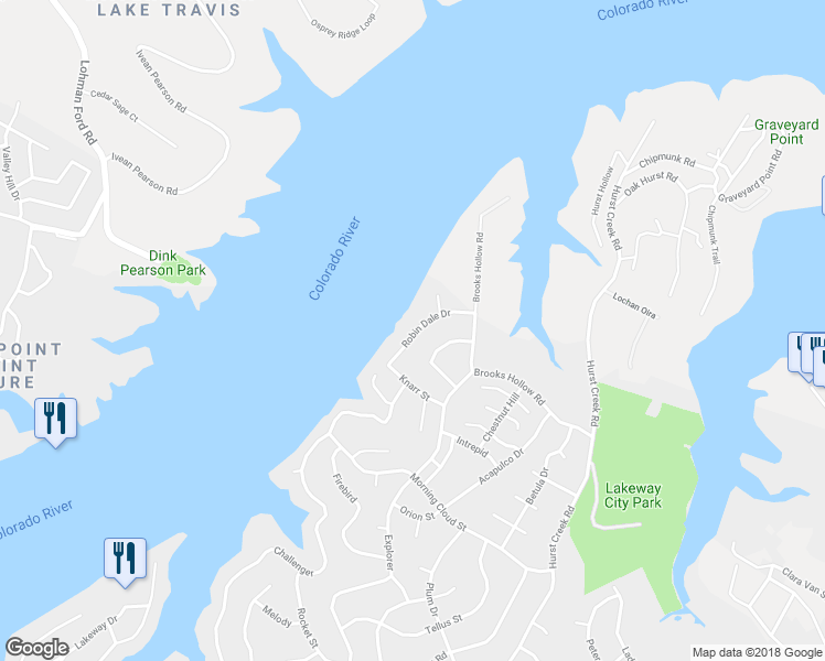 map of restaurants, bars, coffee shops, grocery stores, and more near 609 Robin Dale Drive in Austin