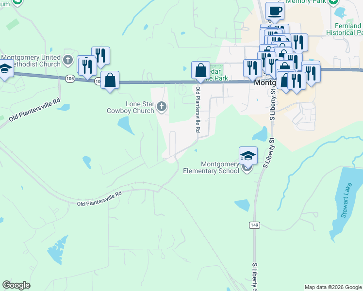 map of restaurants, bars, coffee shops, grocery stores, and more near 663 Old Plantersville Road in Montgomery