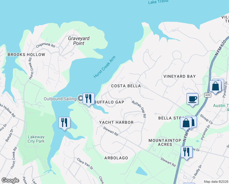 map of restaurants, bars, coffee shops, grocery stores, and more near 212 Bella Cima Drive in Austin