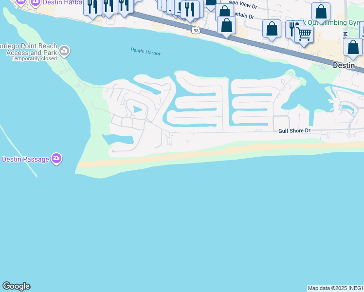 map of restaurants, bars, coffee shops, grocery stores, and more near 510 Gulf Shore Drive in Destin