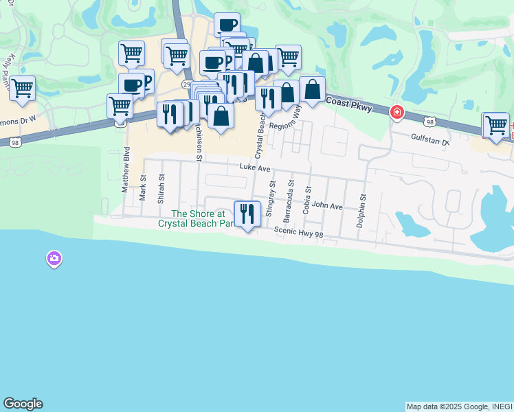 map of restaurants, bars, coffee shops, grocery stores, and more near 77 Crystal Beach Drive in Destin