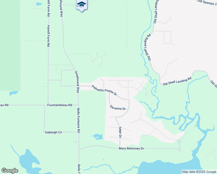 map of restaurants, bars, coffee shops, grocery stores, and more near 6400 Palmetto Pointe Drive in Ocean Springs