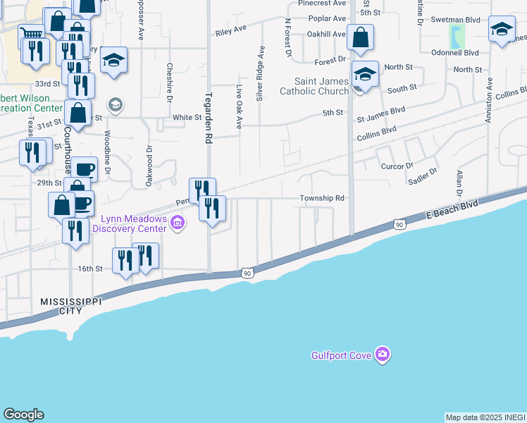 map of restaurants, bars, coffee shops, grocery stores, and more near 972-998 Township Road in Gulfport