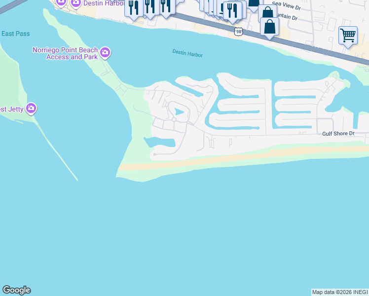 map of restaurants, bars, coffee shops, grocery stores, and more near 3608 Rosalie Drive in Destin