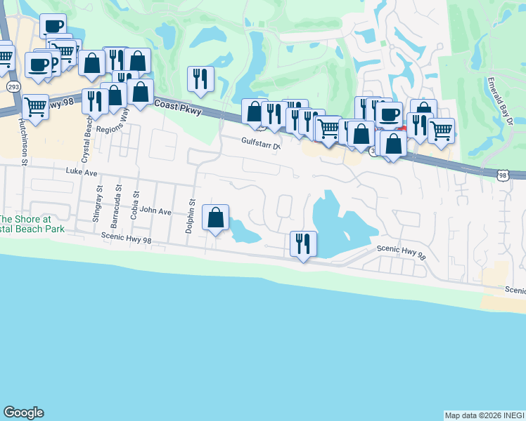 map of restaurants, bars, coffee shops, grocery stores, and more near Paradise Isles in Destin