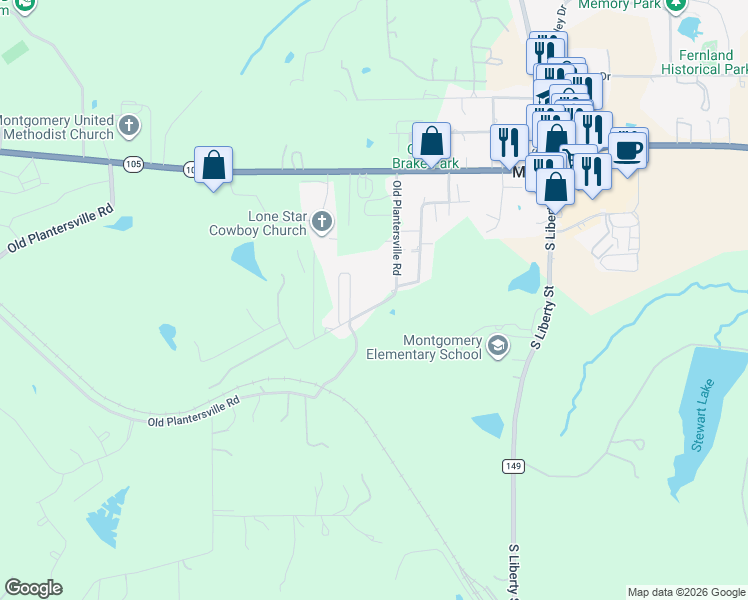 map of restaurants, bars, coffee shops, grocery stores, and more near 663 Old Plantersville Road in Montgomery