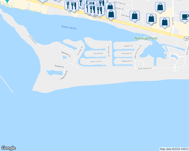 map of restaurants, bars, coffee shops, grocery stores, and more near 510 Gulf Shore Drive in Destin