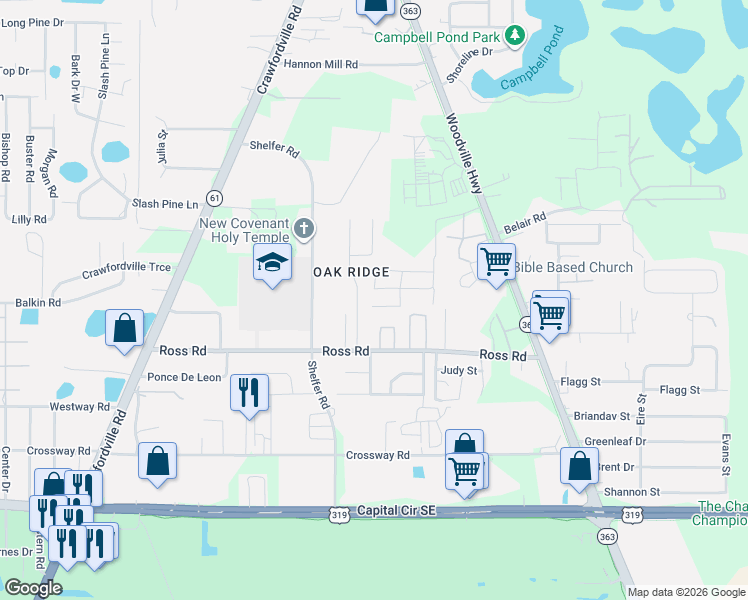 map of restaurants, bars, coffee shops, grocery stores, and more near 4575 Deslin Drive in Tallahassee