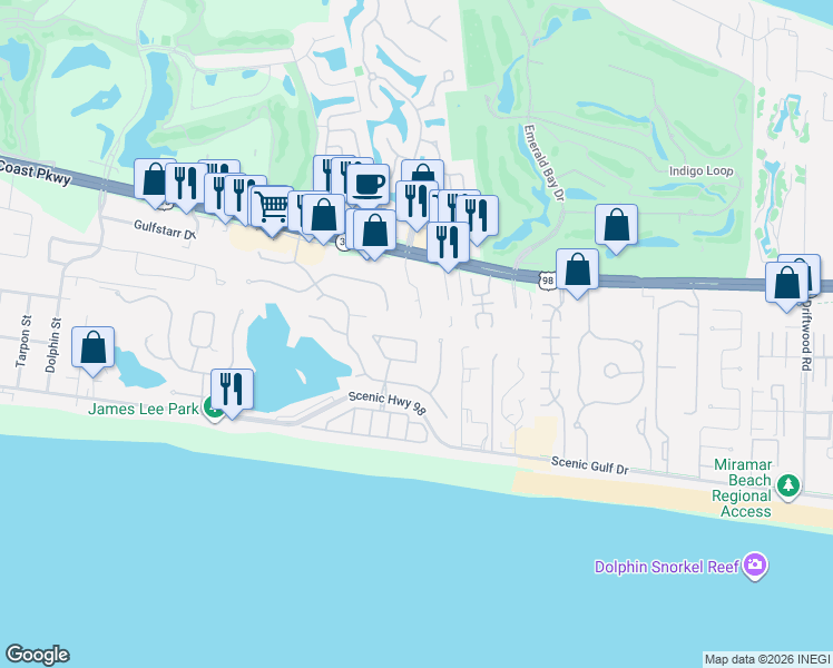 map of restaurants, bars, coffee shops, grocery stores, and more near 118 Trista Terrace Court in Destin