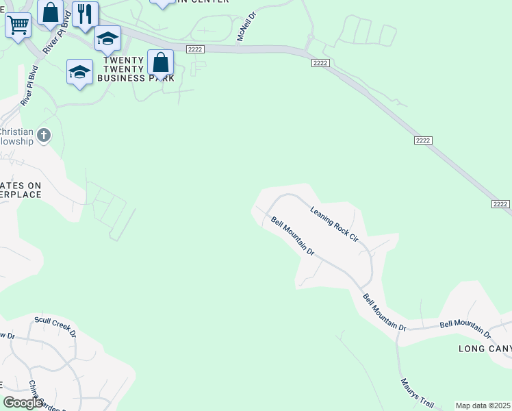 map of restaurants, bars, coffee shops, grocery stores, and more near Bell Mountain Drive in Austin