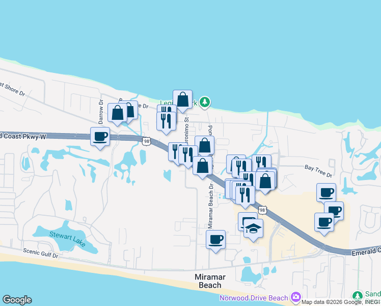 map of restaurants, bars, coffee shops, grocery stores, and more near 12244 U.S. 98 in Destin