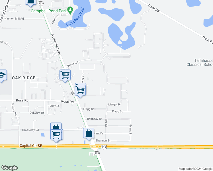 map of restaurants, bars, coffee shops, grocery stores, and more near 801 Annawood Drive in Tallahassee