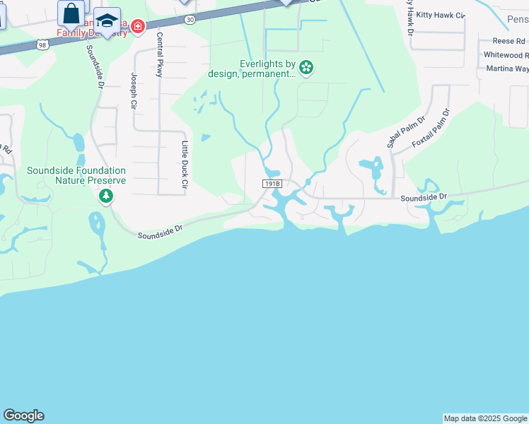 map of restaurants, bars, coffee shops, grocery stores, and more near 4510 Brickyard Bayou Road in Gulf Breeze