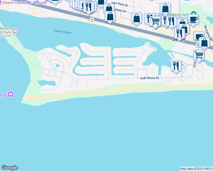 map of restaurants, bars, coffee shops, grocery stores, and more near 600 Gulf Shore Drive in Destin
