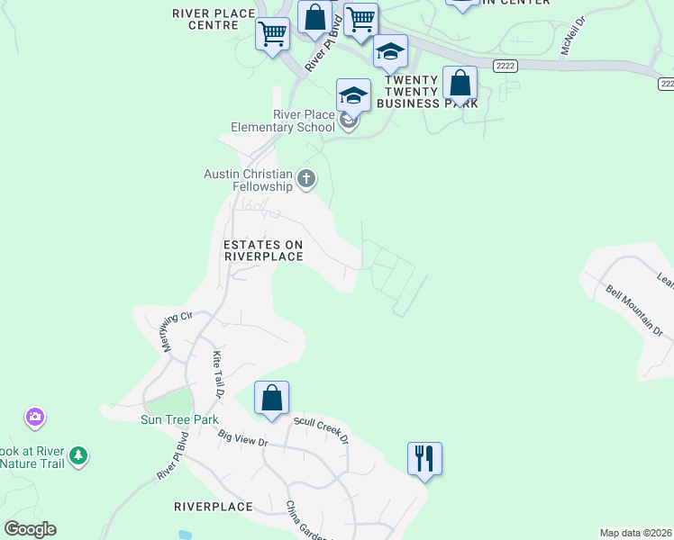 map of restaurants, bars, coffee shops, grocery stores, and more near 10209 Milky Way Drive in Austin