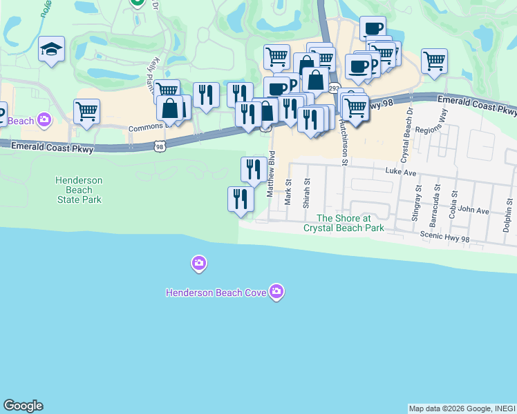 map of restaurants, bars, coffee shops, grocery stores, and more near 2701 Scenic Highway 98 in Destin