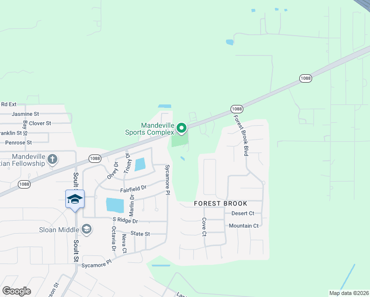 map of restaurants, bars, coffee shops, grocery stores, and more near 23052 Louisiana 1088 in Mandeville