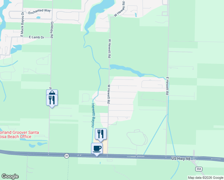 map of restaurants, bars, coffee shops, grocery stores, and more near 37 Santana Drive in Santa Rosa Beach