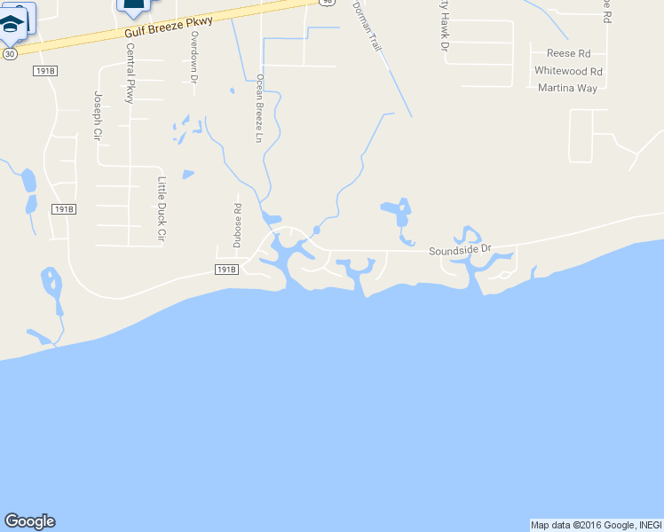 map of restaurants, bars, coffee shops, grocery stores, and more near 4609 Soundside Drive in Gulf Breeze