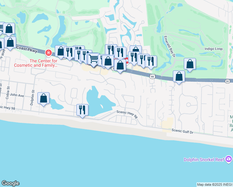 map of restaurants, bars, coffee shops, grocery stores, and more near 87 Tranquility Lane in Destin