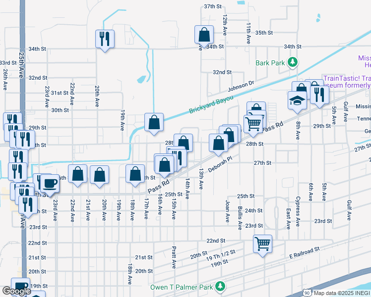 map of restaurants, bars, coffee shops, grocery stores, and more near 2731 14th Avenue in Gulfport