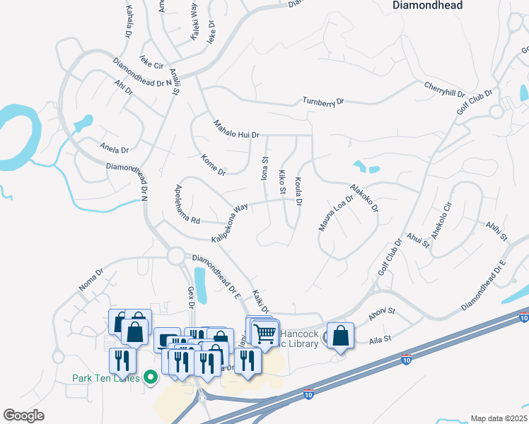 map of restaurants, bars, coffee shops, grocery stores, and more near 6432 Iona Street in Diamondhead