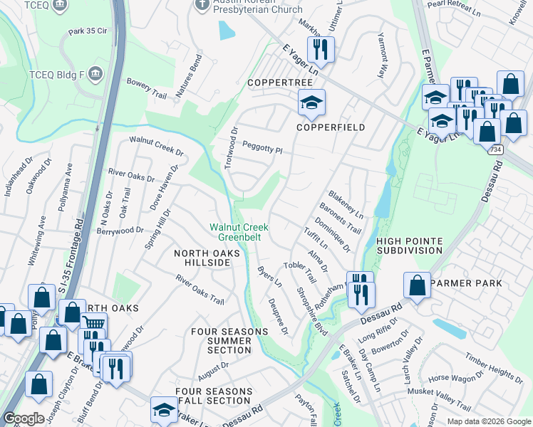 map of restaurants, bars, coffee shops, grocery stores, and more near 1001 Byers Lane in Austin