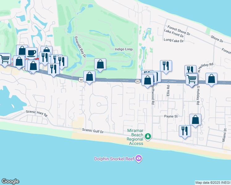 map of restaurants, bars, coffee shops, grocery stores, and more near 177 Maravilla Drive in Destin