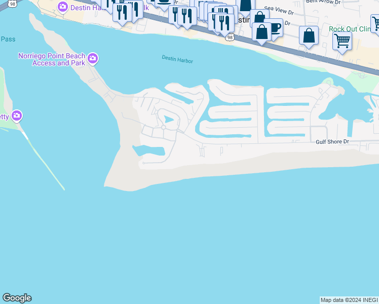 map of restaurants, bars, coffee shops, grocery stores, and more near 502 Gulf Shore Drive in Destin