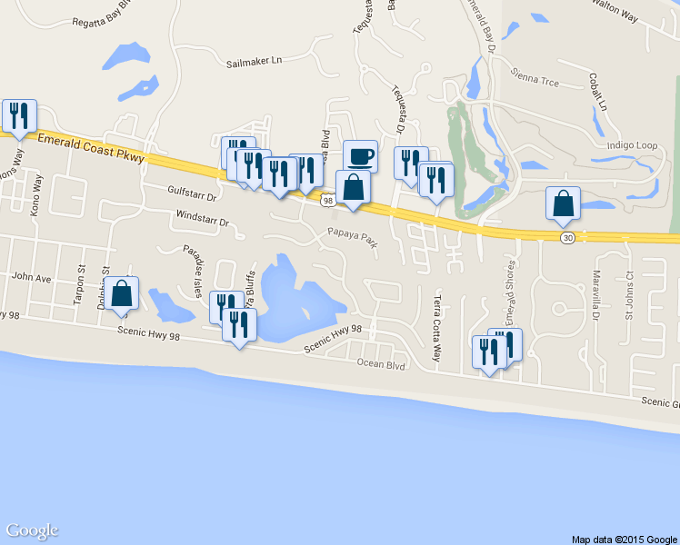 map of restaurants, bars, coffee shops, grocery stores, and more near 4705 Rendezvous Cove in Destin