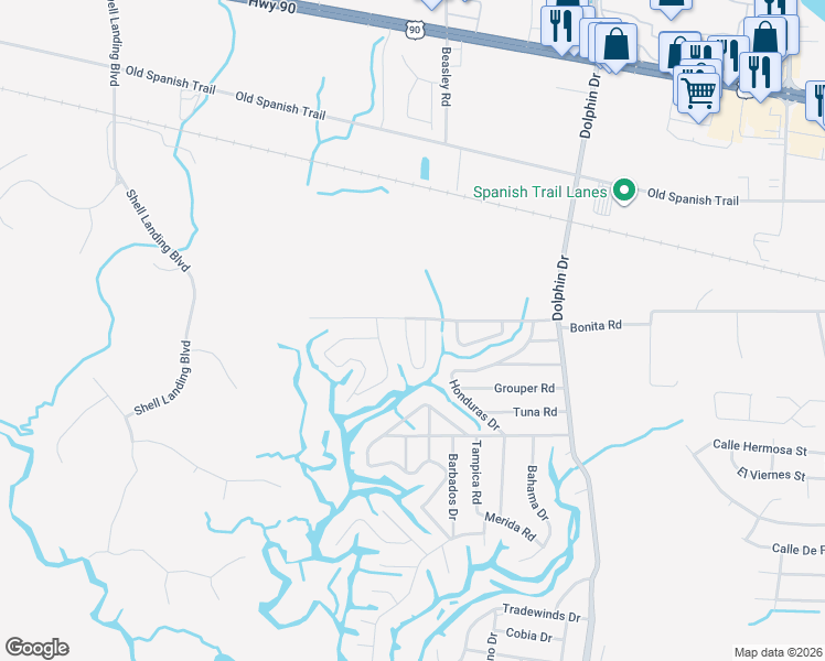 map of restaurants, bars, coffee shops, grocery stores, and more near 2899 Flounder Circle in Gautier
