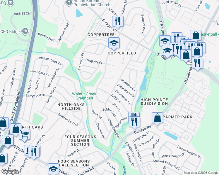 map of restaurants, bars, coffee shops, grocery stores, and more near 1209 Glen Summer Cove in Austin