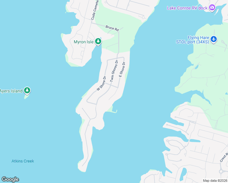 map of restaurants, bars, coffee shops, grocery stores, and more near 9780 Twin Shores Drive in Willis
