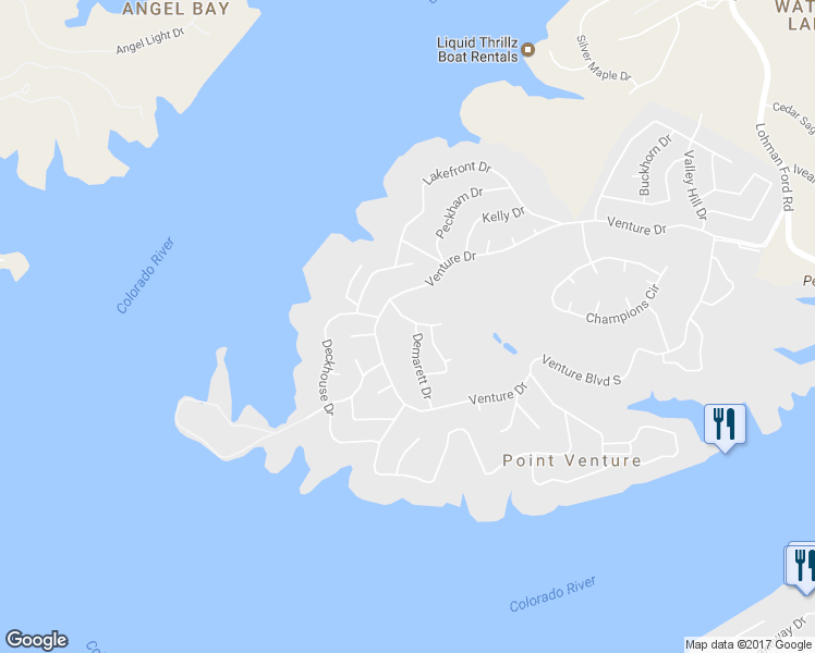 map of restaurants, bars, coffee shops, grocery stores, and more near 500 Demarett Drive in Lago Vista