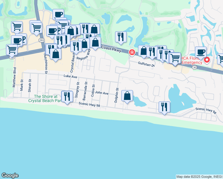 map of restaurants, bars, coffee shops, grocery stores, and more near 83 Tarpon Street in Destin