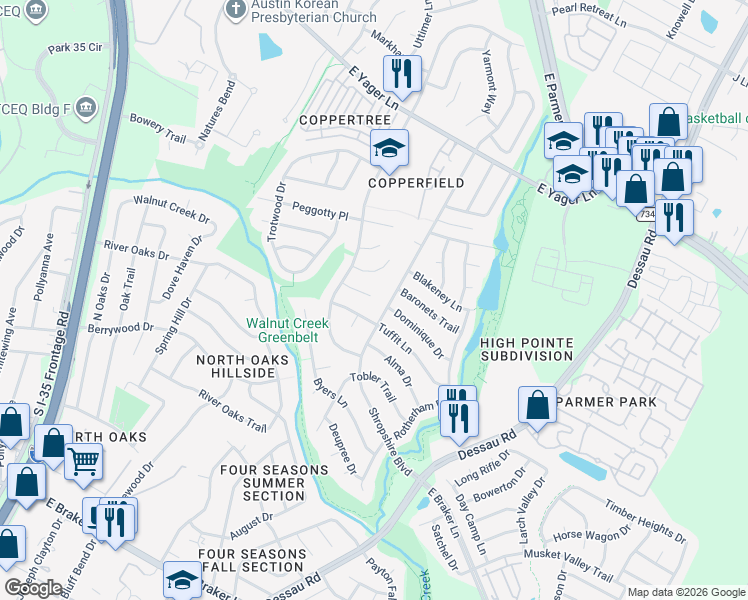 map of restaurants, bars, coffee shops, grocery stores, and more near 1209 Glen Summer Cove in Austin