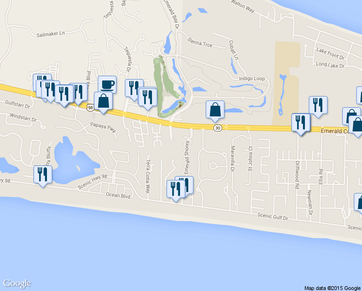 map of restaurants, bars, coffee shops, grocery stores, and more near 21 Black Coral Cove in Destin