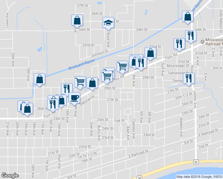 map of restaurants, bars, coffee shops, grocery stores, and more near 2717 Kelly Avenue in Gulfport
